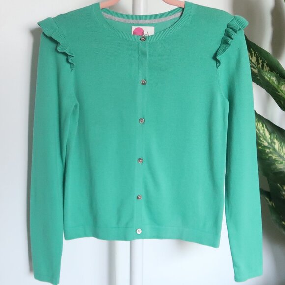 Mini Boden Girls Green Cotton Ruffle Shoulder Cardigan Sweater Size 11-12Y - Picture 7 of 7